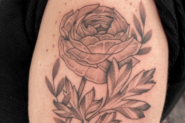 Fonte de tatuagem de flor de ranúnculo @tinyloophole via Instagram