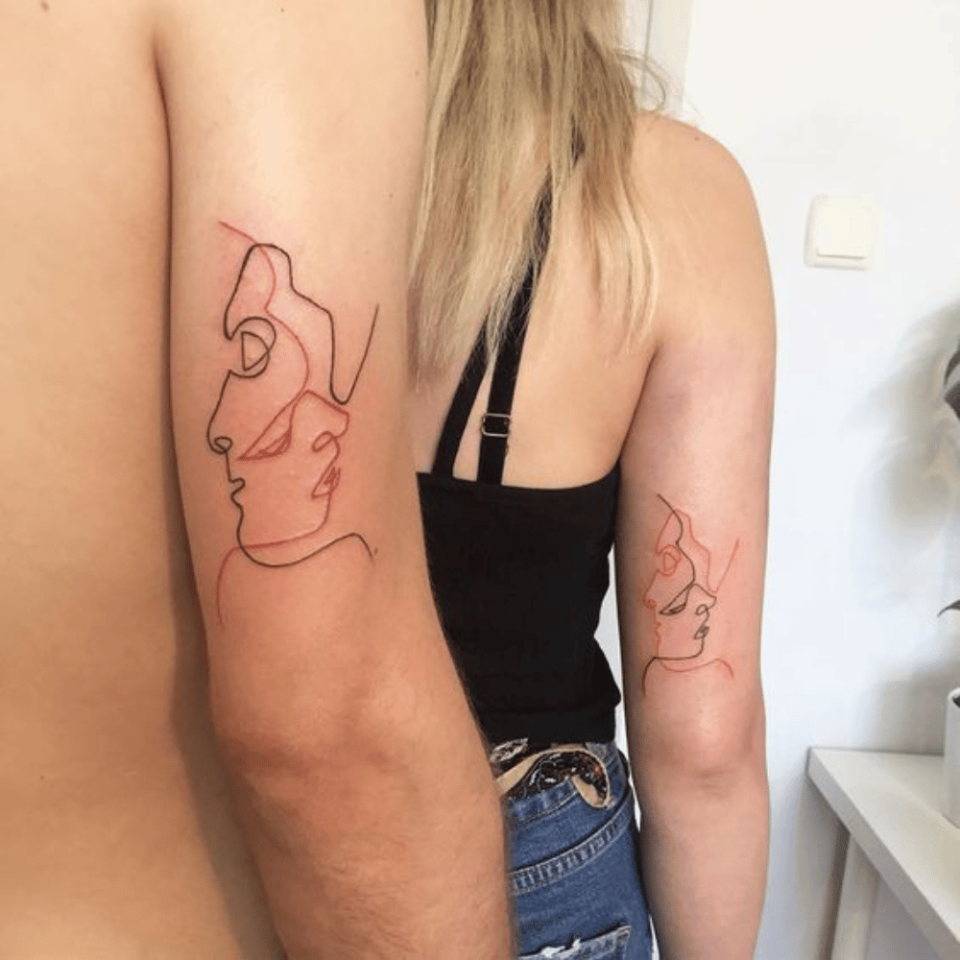 Single Line Portrait Matching Tattoo Source inkstinct.co