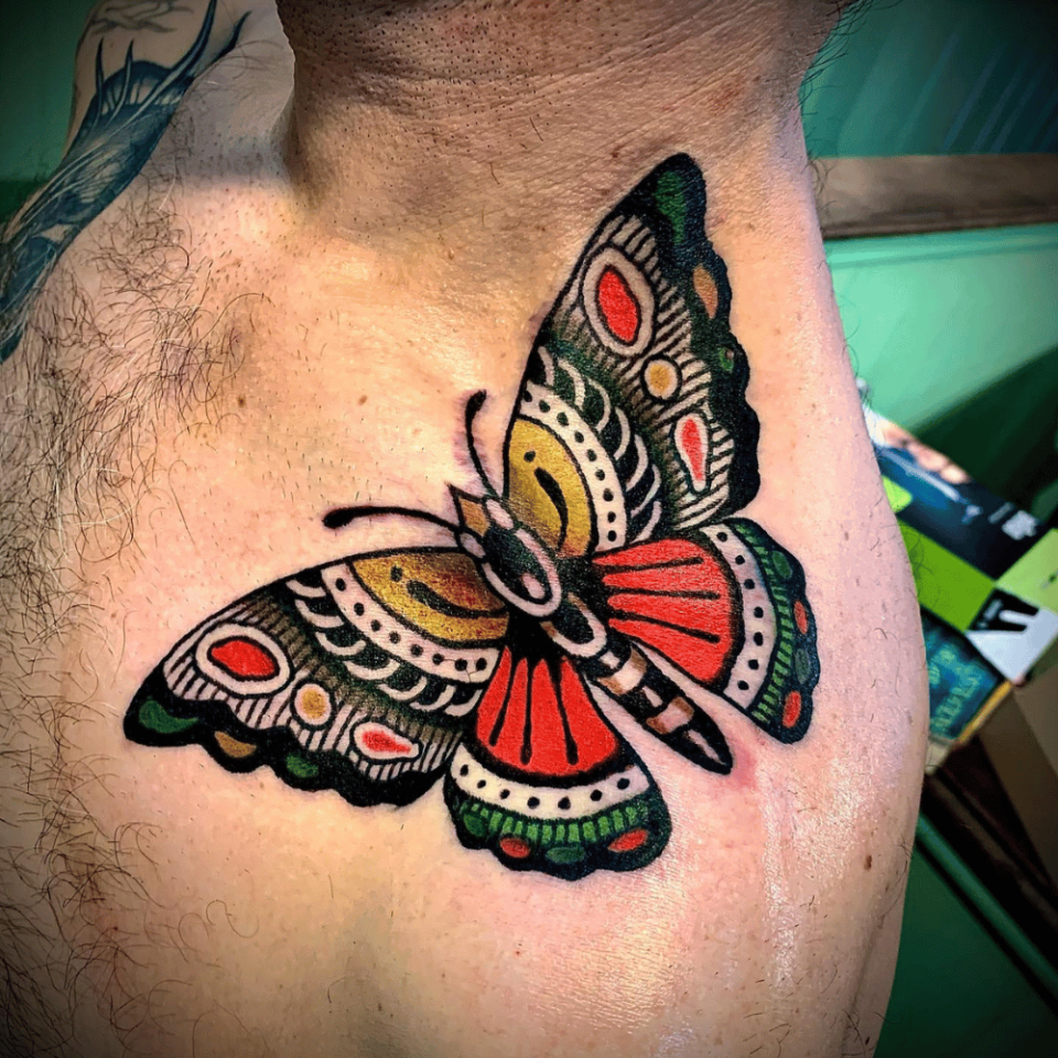 Risultato immagini per traditional butterfly tattoo  Traditional butterfly  tattoo Sailor jerry tattoos Butterfly tattoo designs