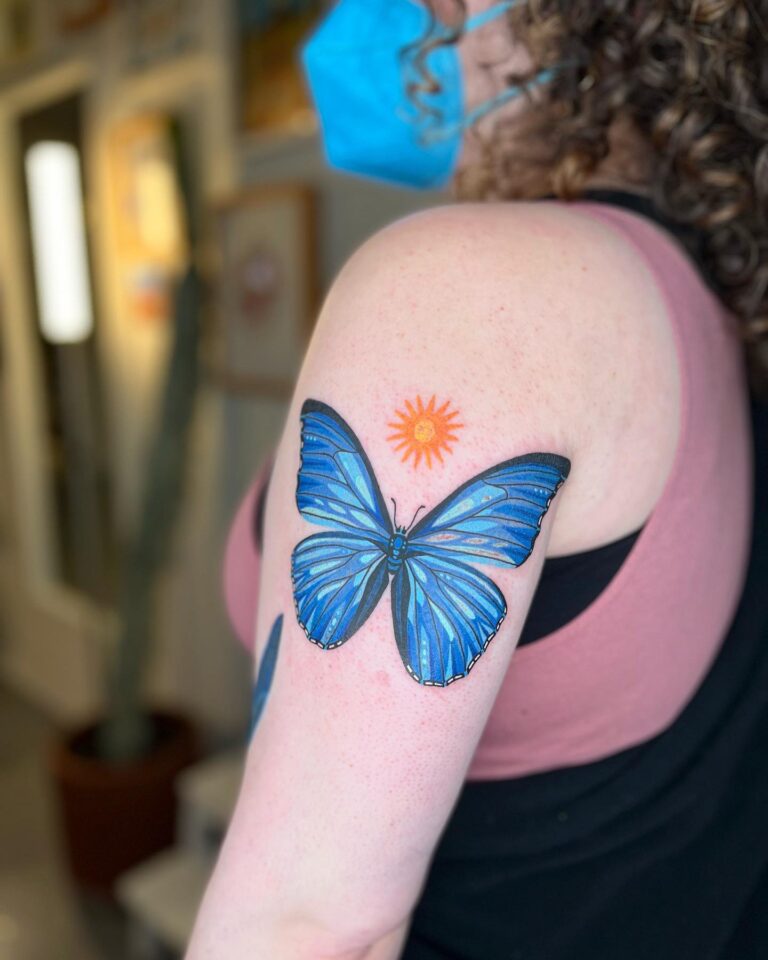 Blue Butterfly Tattoo Source @laurenblairtattoo via Instagram