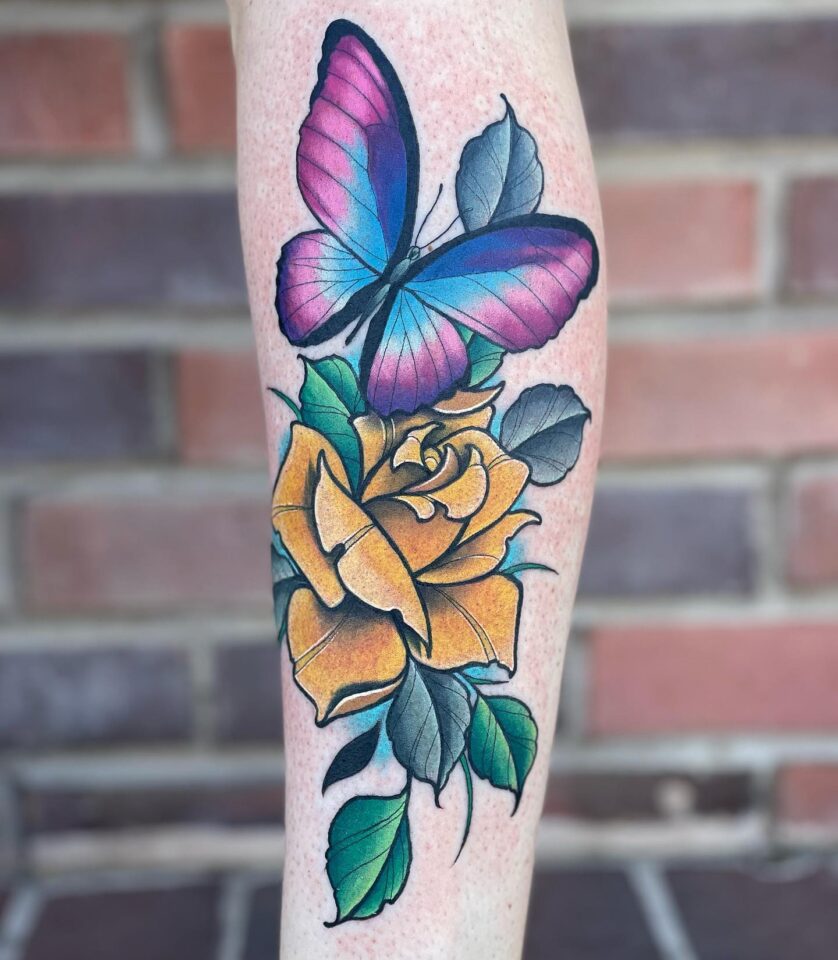 Rose and Butterfly Tattoo Source @lotustattoohemet via Instagram