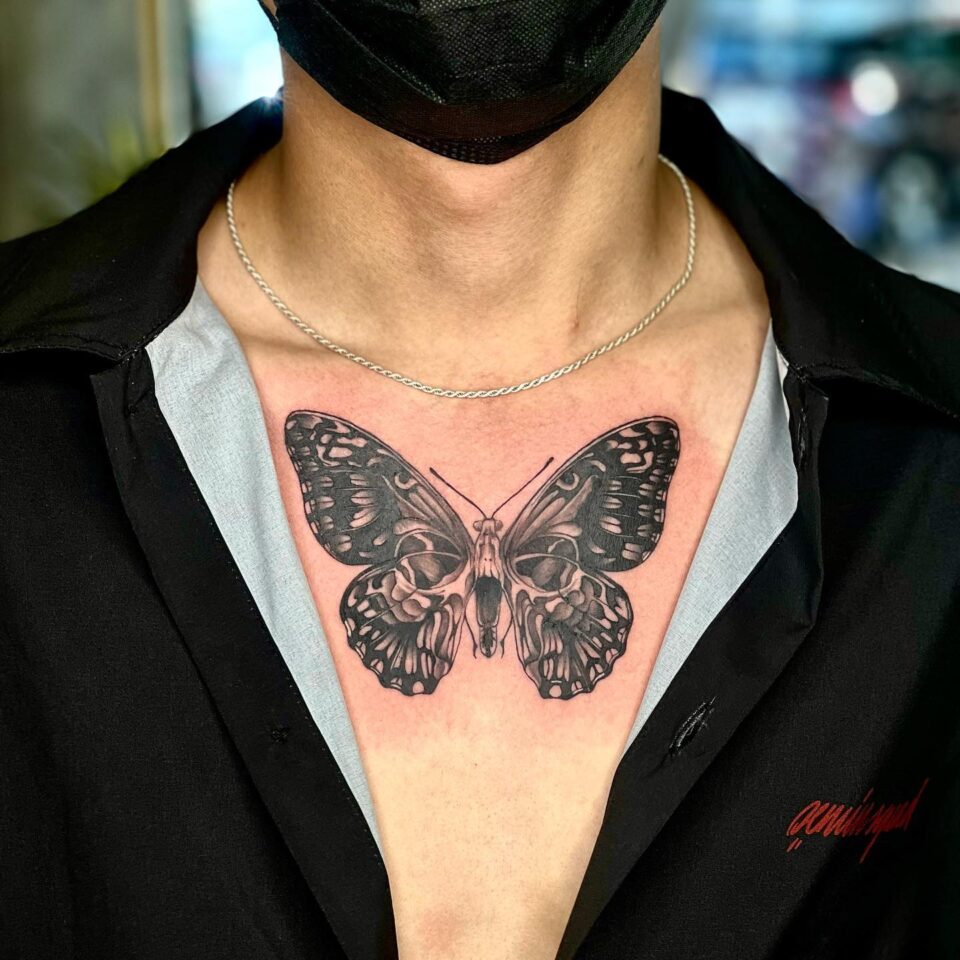 Skull Butterfly Tattoo Source @body_art_tattooz via Instagram