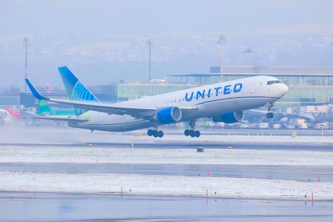 United Airlines plane taking off. 