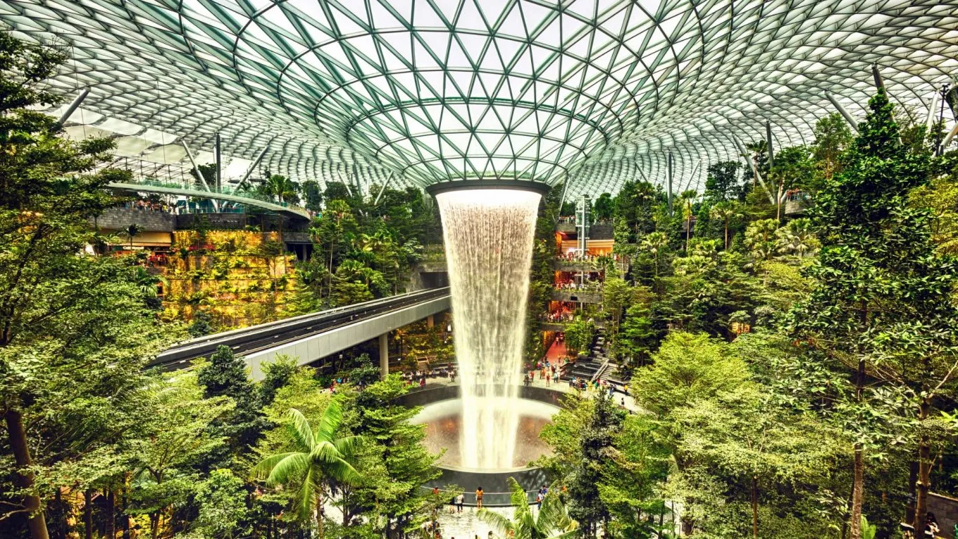 The waterfall in Singapore's Changi Airport. 