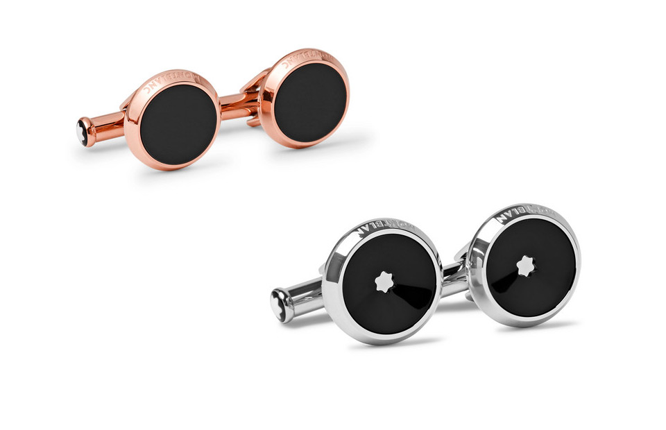 Two sets of cufflinks that are suitable for black tie attire. 