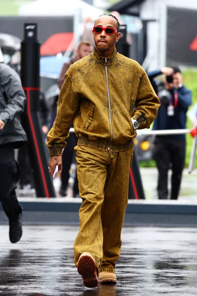 Lewis Hamilton wears Marni bomber jacket and matching pants at Austrian Grand Prix 