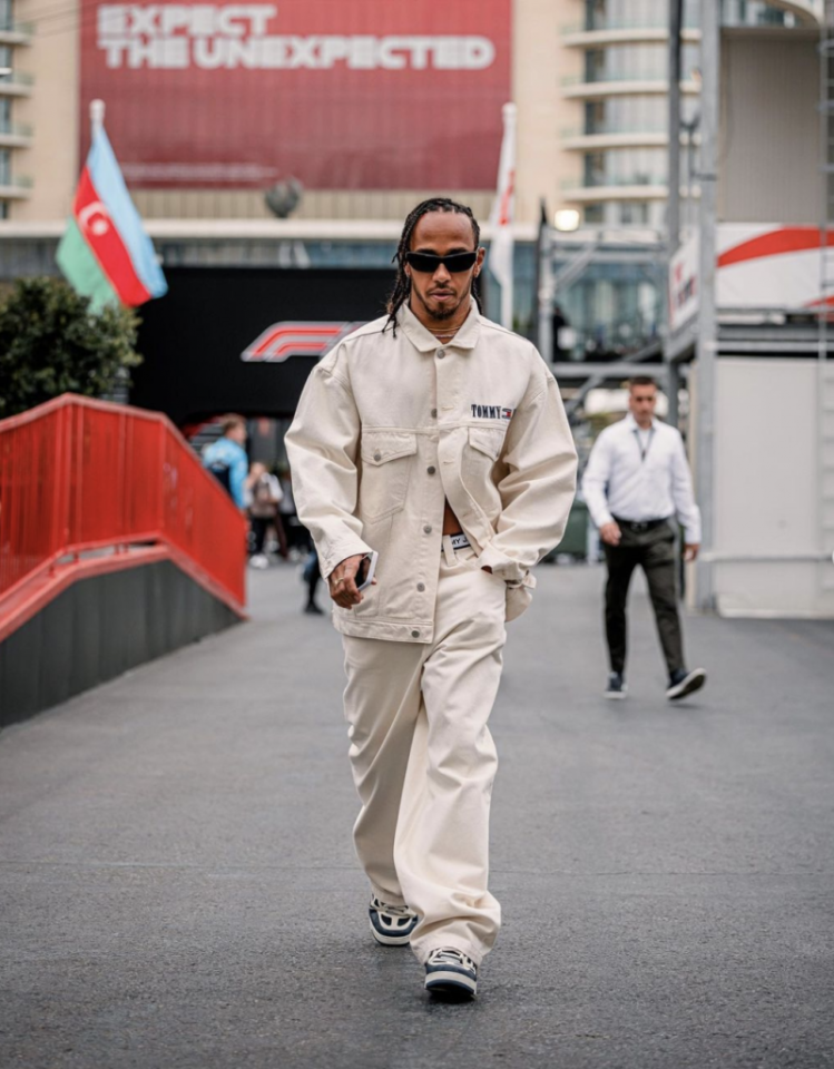Lewis Hamilton wears Tommy Jeans and Louis Vuitton at the Azerbaijan Grand Prix