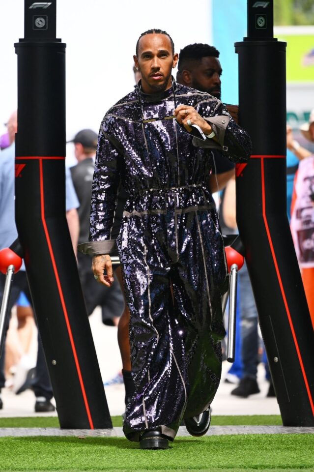 Lewis Hamilton wears Rick Owens at the Miami Grand Prix